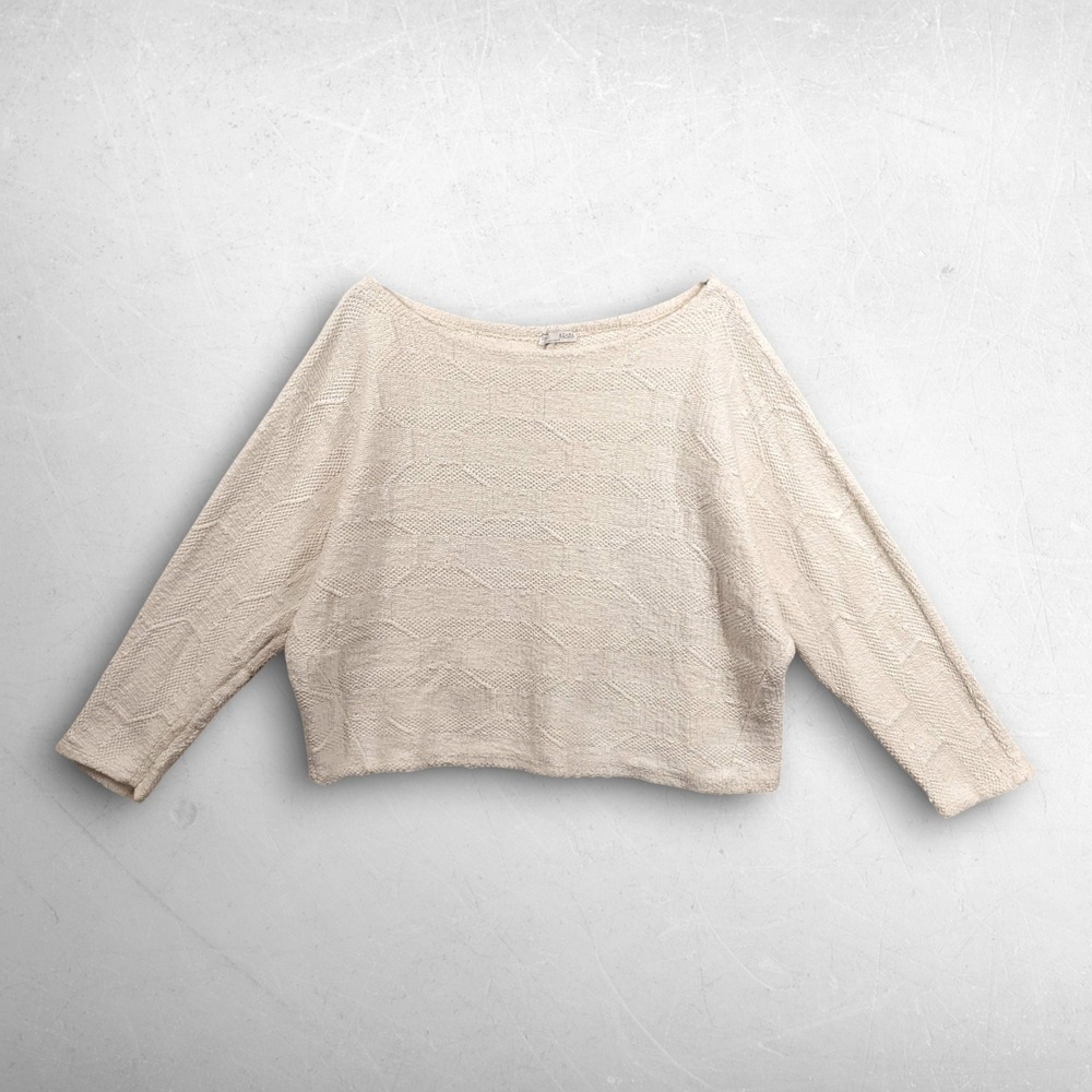 Zara Womens Slouchy Knit Crop Sweater M Ivory Coastal Grandma Clean Girl Boxy